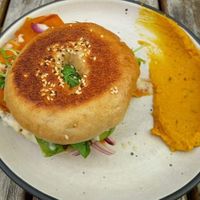Vegan bagel. Loaded with lots of veg. Photo does not do it justice. at Gratitude in Tauranga