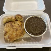 Biscuits and lentil gravy  at Honest Biscuits in Seattle