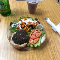 Arnie Burger and Berry Smoothie with coconut ice cream   at The Whole Wheatery in Lancaster
