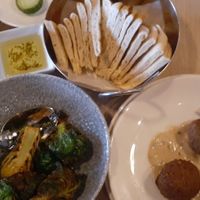 Brussel sprouts (no yogurt), falafel (no honey) at Cava Mezze in Olney