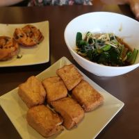Homemade Tofu (The best prepared tofu I have ever had) = S$4.80 
Vegetable Noodles (homemade noodles) = S$4.80
Spring Onion Crepes = S$3.80 at Noodle Man  in Central Singapore