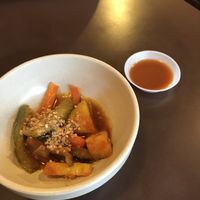 These vegetables were served to us like chips and salsa at a Mexican restaurant or bread at an Italian restaurant.
Doesn't look like much but they were delicious! at Noodle Man  in Central Singapore