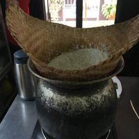 Steaming sticky rice  at Tamnaklao in Luang Prabang