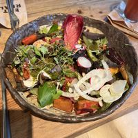 Secret Caesar, veggie lasagna & seasonal grilled veggies. YUM!!!!  at Honest Greens - Plaça Catalunya in Barcelona