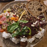 Falafel, coconut rice side and plant ceviche side. at Honest Greens - Plaça Catalunya in Barcelona