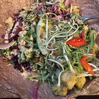 poke bowl with black rice & herb tofu at Honest Greens - Plaça Catalunya in Barcelona