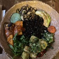 Wild Mediterranean bowl with black rice and extra tofu  at Honest Greens - Plaça Catalunya in Barcelona