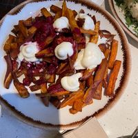 sweet potato fries with red beet ketchup at Honest Greens - Plaça Catalunya in Barcelona