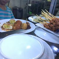 “Telur” or “egg” is potato-stuffed tofu.  at Berkah Vegan in Dalung