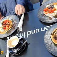 Pancake with oreo's, maple syrup and buttercream. Pancakes with protein powder, peanut butter, banana, strawberries and chocolate chips. Savory pancake with lots of grilled vegetab at Mr NonNo in Rotterdam