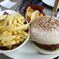 falafel burger served with crisps - chips added for £2.50 at The Bluebird Café by the Lake in Coniston