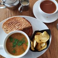 Cup of Chunky veg soup with cheese & tomato toastie... at The Bluebird Café by the Lake in Coniston