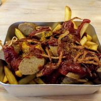 Currywurst and loaded fries at VGN Boulevard in Stourbridge