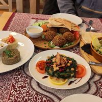 Tapas from starters. We asked to replace yogurt sauce and got brown beans instead (left side) at ARAMIA Podzamcze in Szczecin