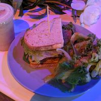 Spicy seitan sandwich + French toast smoothie at Whole Harvest in Saratoga Springs