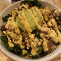 Vegan breakfast bowl with added vegan sausage at Whole Harvest in Saratoga Springs