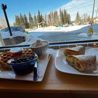 Just egg burrito and ask for no egg/oatmilk waffle! Berries are worth the extra money😄 at Little Owl Cafe in Fairbanks