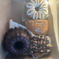 German chocolate cupcake, pumpkin bread, Mexican chocolate Bundt cake and lemon lavender Bundt cake. at Little Owl Cafe in Fairbanks