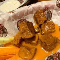 Seitan “wings” with buffalo hot sauce and vegan aioli mayo.  at Ravintola Hook in Helsinki