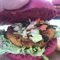 Vegan burger (inside) at Stressfree in Vila Nova De Milfontes