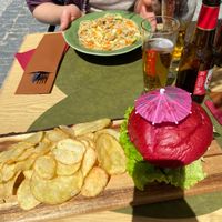 Burger and noodles  at Stressfree in Vila Nova De Milfontes