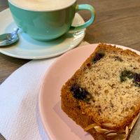Bananacake and soy cappuccino  at MoMa in Mons