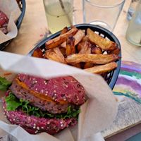 Burger and fries at Gurou Street Food in La Rochelle