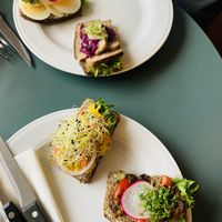 Below: chickpea salad, mushroom salad at Lillians Smørrebrød in Copenhagen