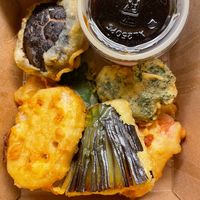 Vegan tempura – came with lotus root, eggplant, carrot, broccoli, sweet potato, mushroom, and zucchini  at Tane Vegan Izakaya in Honolulu