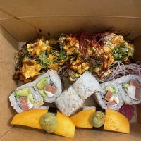 The wedge (top row) Philadelphia roll (the middle) mango roll ( the bottom)  at Tane Vegan Izakaya in Honolulu