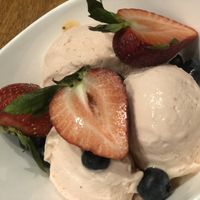 Watermelon lycee ice cream  at Tane Vegan Izakaya in Honolulu