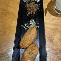 Gobo (top) and Inari (bottom) nigiri  at Tane Vegan Izakaya in Honolulu