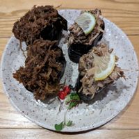 Gobo Nigiri (left) and Enoki Nigiri (right) at Tane Vegan Izakaya in Honolulu