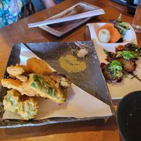 Tempura and croquette at Tane Vegan Izakaya in Honolulu