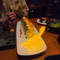 Sunset roll (featuring fire) at Tane Vegan Izakaya in Honolulu