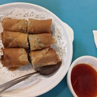 Delicious spring rolls! SO HOT THOUGH at Lucky Creation Vegetarian in San Francisco
