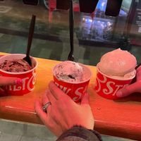 Middle one is vegan only. Mint chip and the great cookie swap.  at Salt & Straw in Burlingame