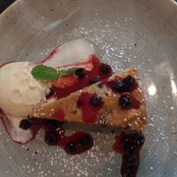 Blueberry and lemon polenta cake with vanilla ice cream at The Fox in Harpenden