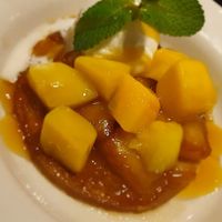 Pineapple Tarte Tatin with Coconut sorbet .... YUM! at The Fox in Harpenden