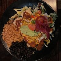 Huge plate with vegan enchiladas, rice & beans at Popocatepetl in Breda