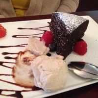 Gluten-free warm chocolate cake with soy ice cream  at Mi Lah Vegetarian in Ambler