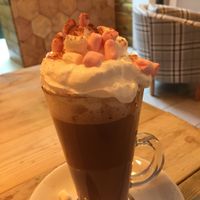 Their vegan hot choc with cream and marshmallows at The Secret Garden in Dorchester