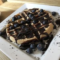 Blueberry and chocolate waffle 💚 at The Secret Garden in Dorchester