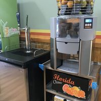 Cold brew station and orange juice station at I Got The Juice in New Rochelle