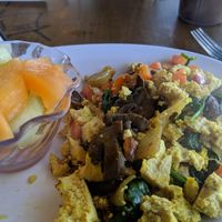 Tofu scramble with fruit side. Other sides are available. at The Mad Batter in Henderson