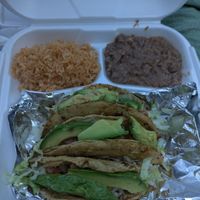 Tacos Dorados with beans at El Charrito Market in Gilroy