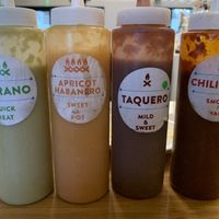 Four sauces.  The campfires determine the heat.  at OSO Paseo in Oklahoma City