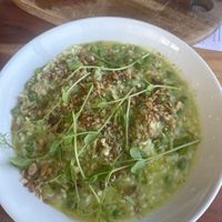 Main-sized risotto, hummus platter in background   at Pomonal Estate in Pomonal