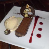 chocolate praline torte at Millennium in Oakland