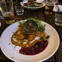 Spinach, Nettle & Potato Tikki with tofu and curry  at Millennium in Oakland